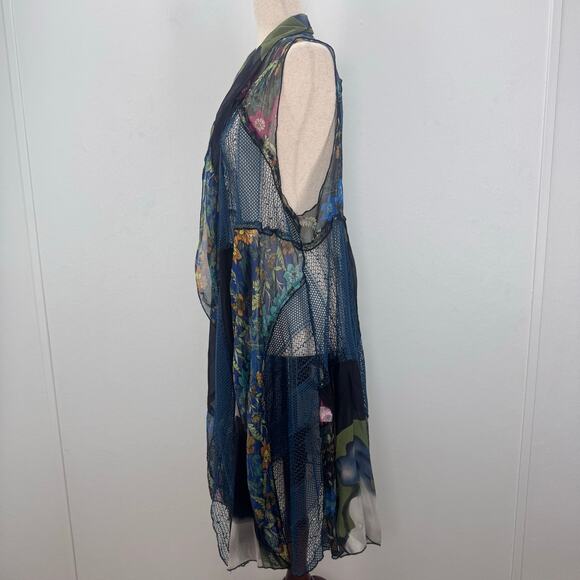 The Pyramid Collection Multicolor Floral Boho Open Front Crochet Duster Vest M - Picture 2 of 9